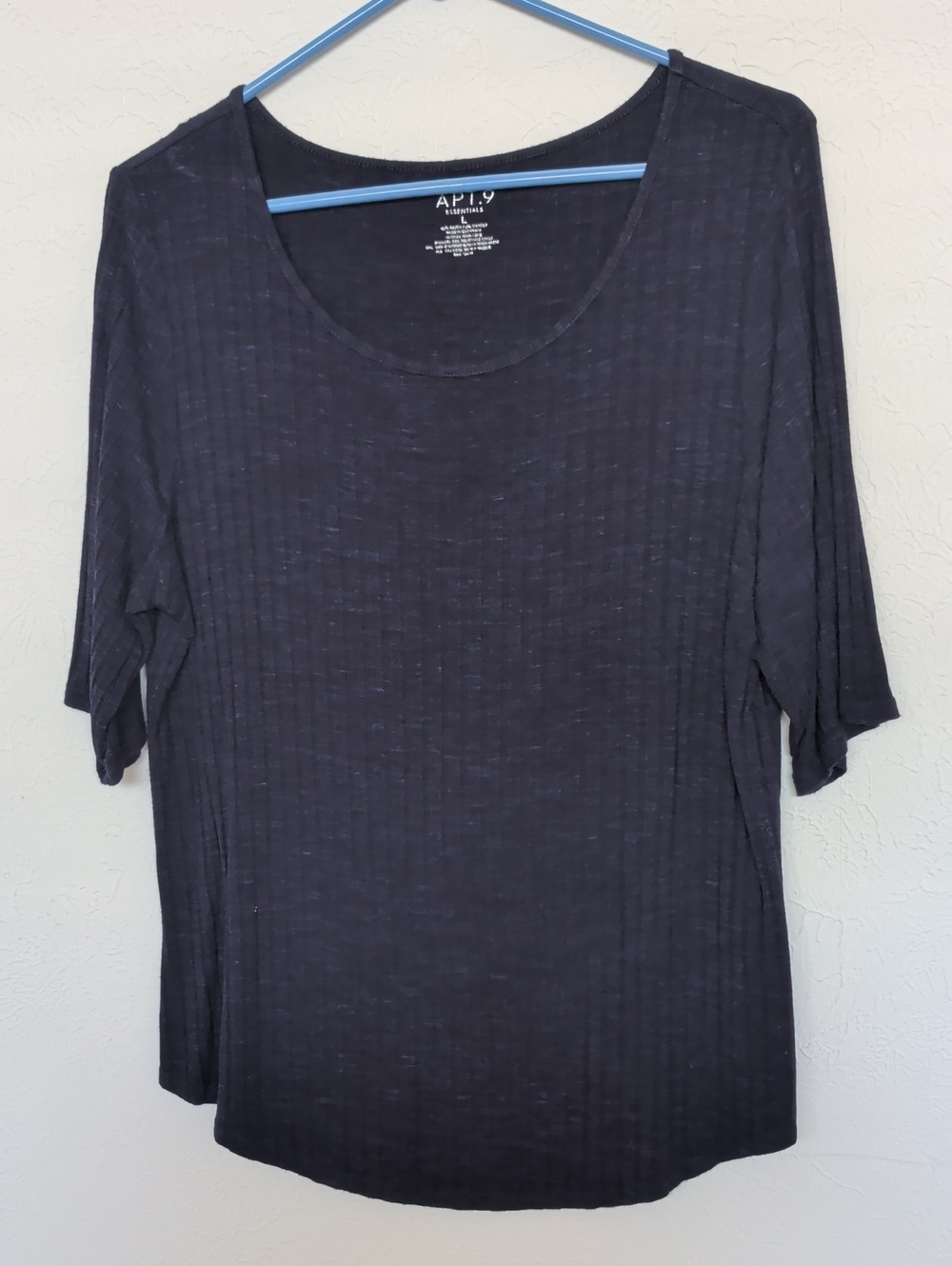 Navy Ribbed Scoop Neck Short Half Sleeve Top